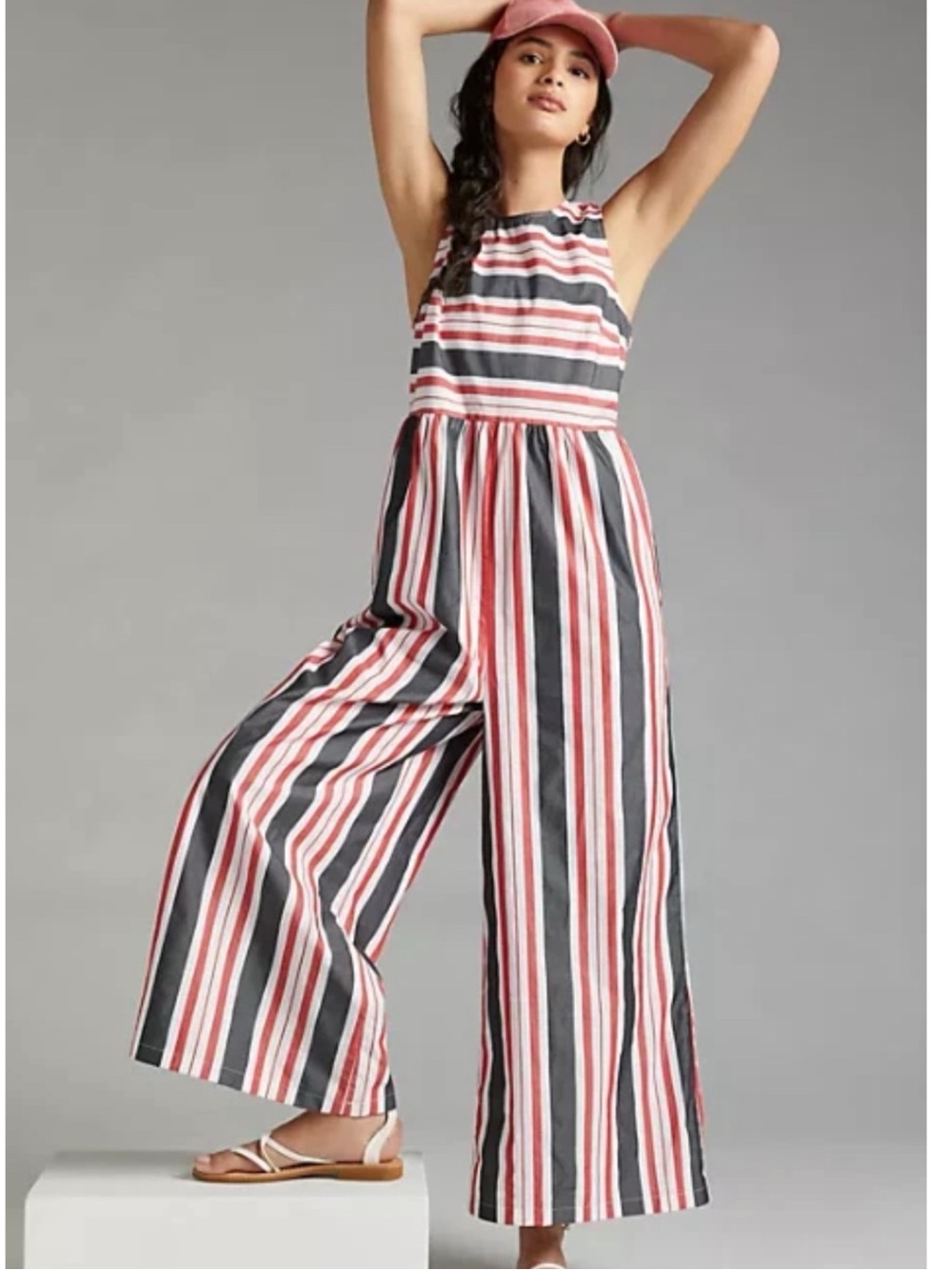 NWT ANTHROPOLOGIE MAEVE | Striped Wide-Leg Back Button Detail Jumpsuit XS